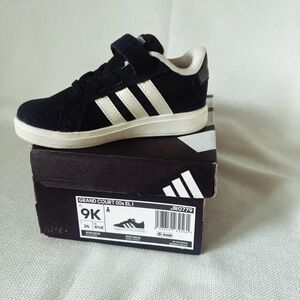 adidas Black and White Kids Velcro Court Sneaker